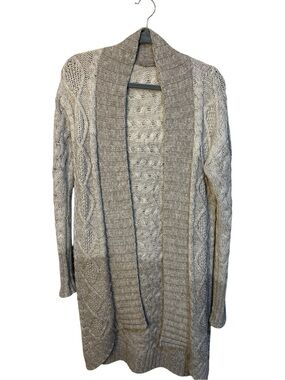 Athleta Shawl Collar Open-Front Cable Knit Cardigan - Light Gray